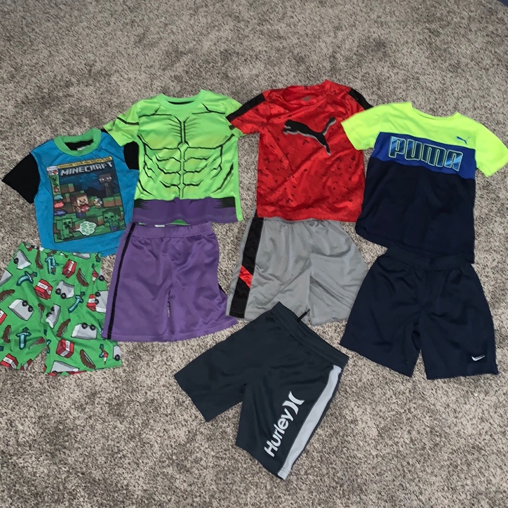 Sz 6 bundle- 2 pjs, athletic puma outfit, Nike shorts, Hurley shorts, puma shirt